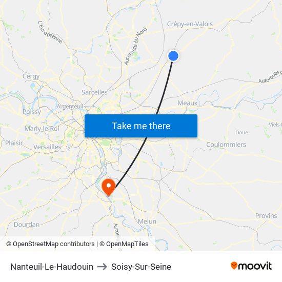 Nanteuil-Le-Haudouin to Soisy-Sur-Seine map