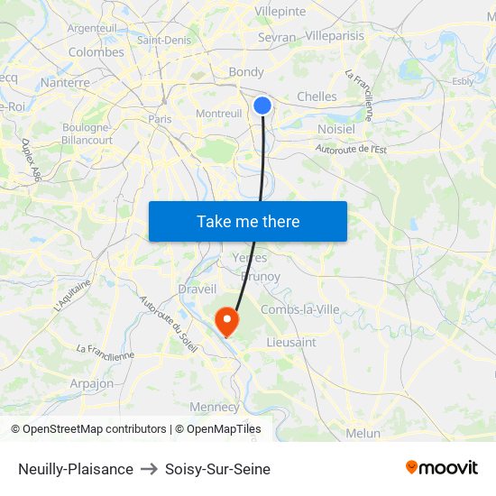 Neuilly-Plaisance to Soisy-Sur-Seine map