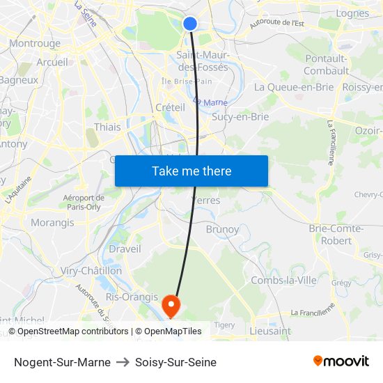 Nogent-Sur-Marne to Soisy-Sur-Seine map