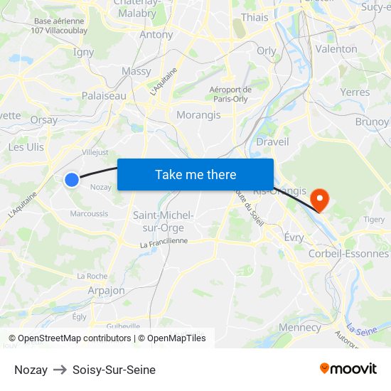 Nozay to Soisy-Sur-Seine map