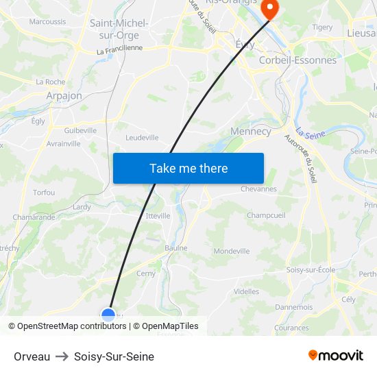 Orveau to Soisy-Sur-Seine map