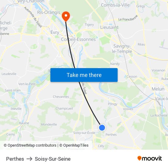 Perthes to Soisy-Sur-Seine map