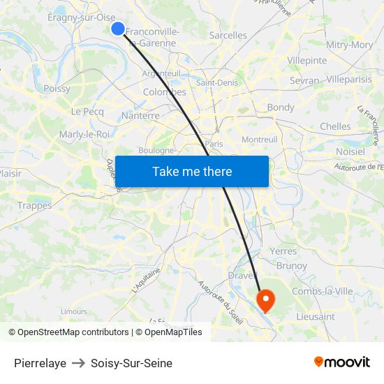 Pierrelaye to Soisy-Sur-Seine map