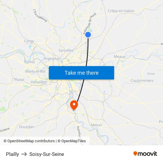 Plailly to Soisy-Sur-Seine map