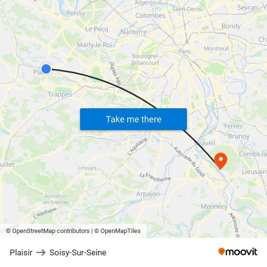 Plaisir to Soisy-Sur-Seine map