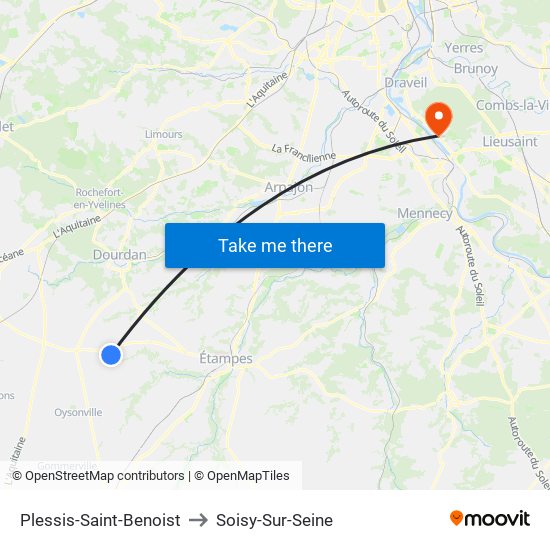 Plessis-Saint-Benoist to Soisy-Sur-Seine map