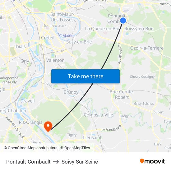 Pontault-Combault to Soisy-Sur-Seine map