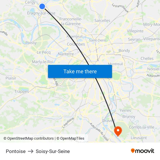 Pontoise to Soisy-Sur-Seine map