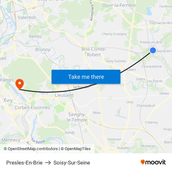 Presles-En-Brie to Soisy-Sur-Seine map