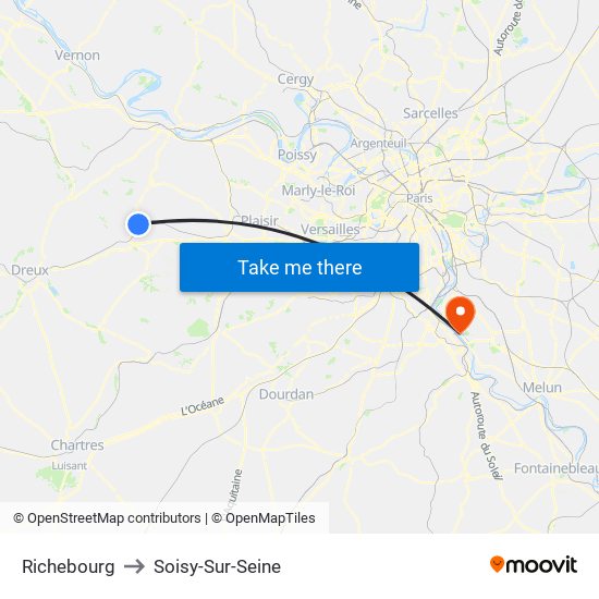 Richebourg to Soisy-Sur-Seine map