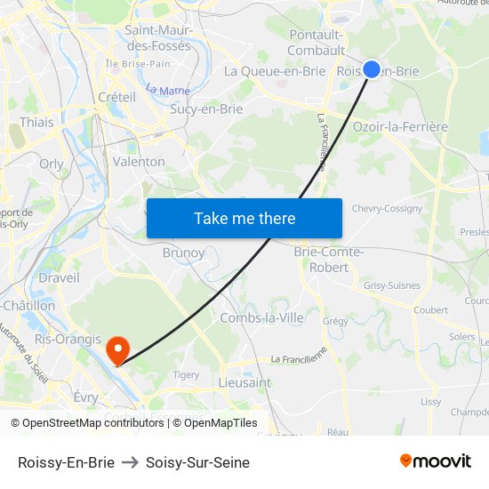 Roissy-En-Brie to Soisy-Sur-Seine map