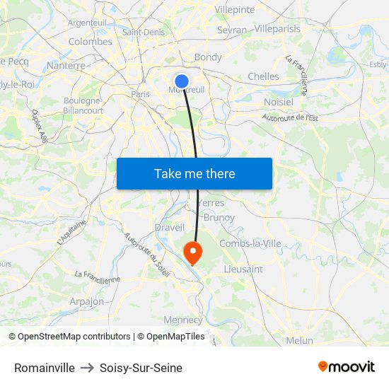 Romainville to Soisy-Sur-Seine map