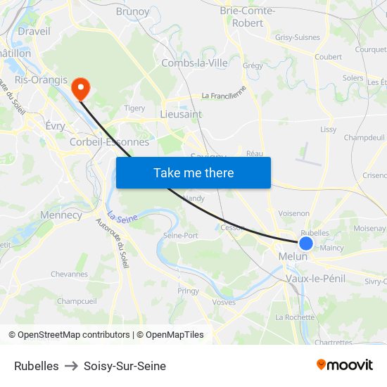 Rubelles to Soisy-Sur-Seine map