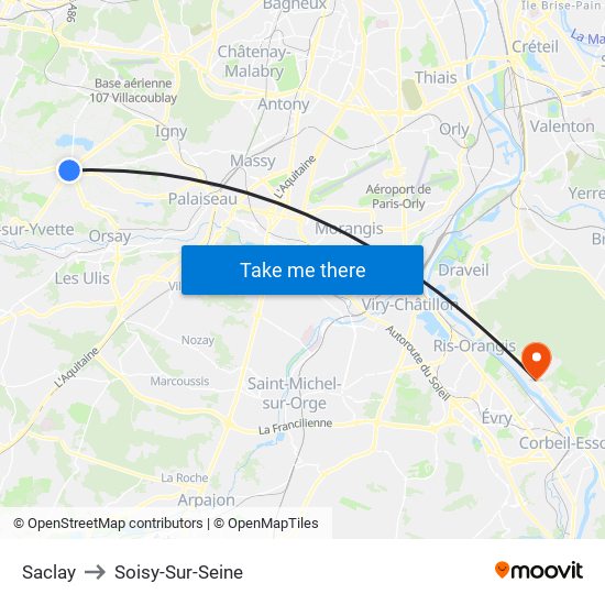 Saclay to Soisy-Sur-Seine map