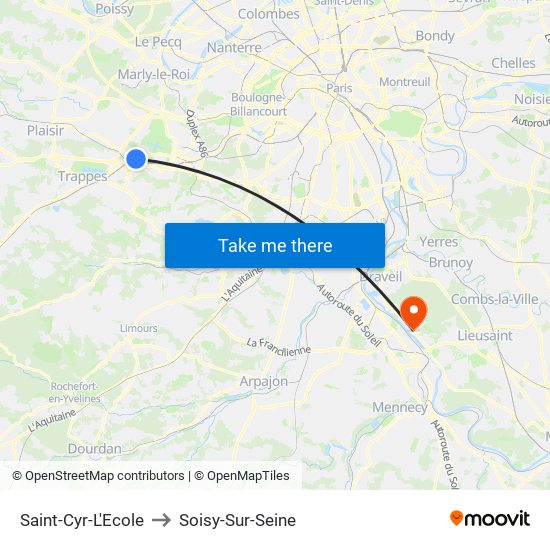 Saint-Cyr-L'Ecole to Soisy-Sur-Seine map