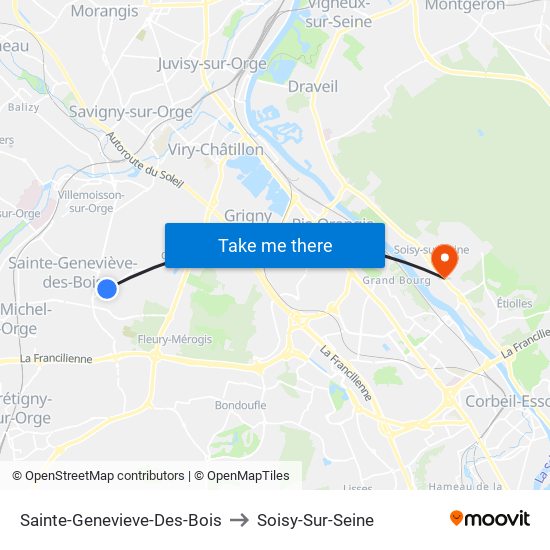 Sainte-Genevieve-Des-Bois to Soisy-Sur-Seine map