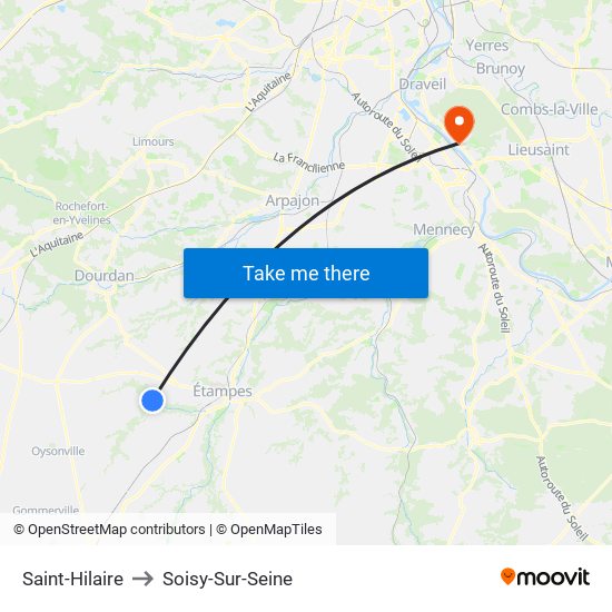 Saint-Hilaire to Soisy-Sur-Seine map