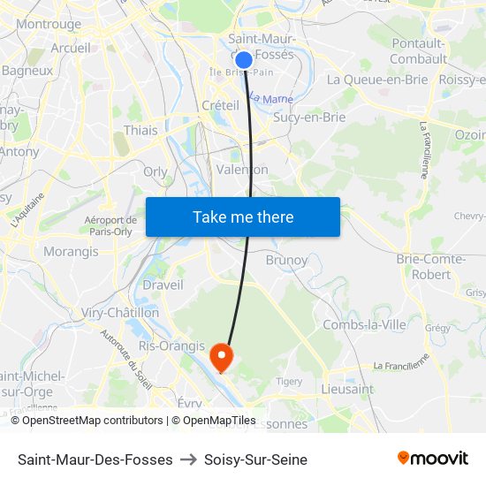 Saint-Maur-Des-Fosses to Soisy-Sur-Seine map