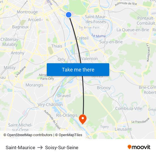 Saint-Maurice to Soisy-Sur-Seine map