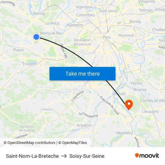 Saint-Nom-La-Breteche to Soisy-Sur-Seine map