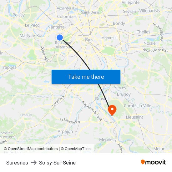 Suresnes to Soisy-Sur-Seine map