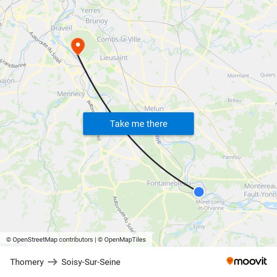 Thomery to Soisy-Sur-Seine map