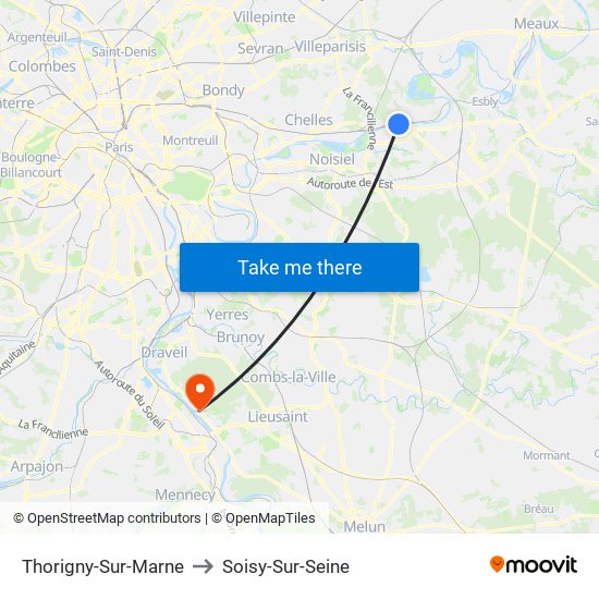 Thorigny-Sur-Marne to Soisy-Sur-Seine map