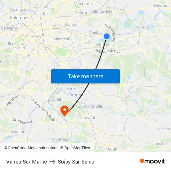 Vaires-Sur-Marne to Soisy-Sur-Seine map