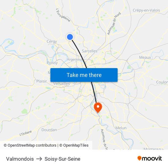 Valmondois to Soisy-Sur-Seine map