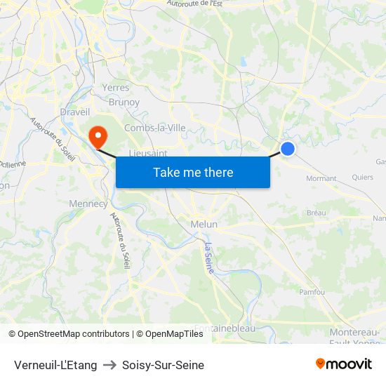 Verneuil-L'Etang to Soisy-Sur-Seine map