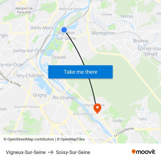 Vigneux-Sur-Seine to Soisy-Sur-Seine map