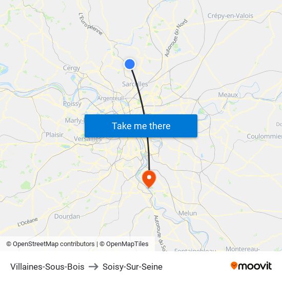 Villaines-Sous-Bois to Soisy-Sur-Seine map