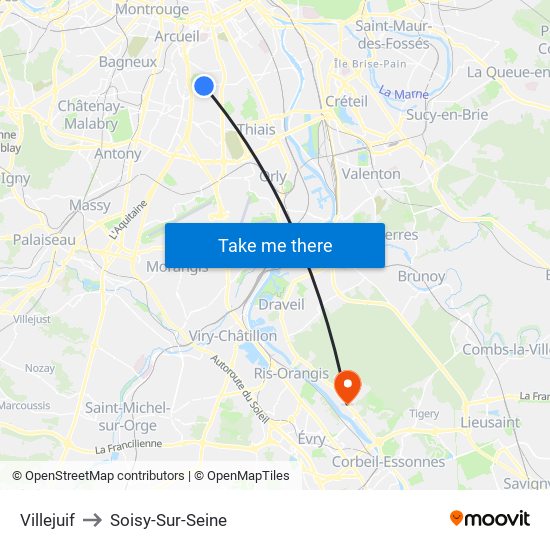 Villejuif to Soisy-Sur-Seine map