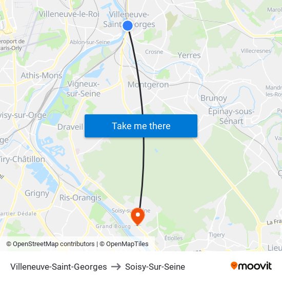 Villeneuve-Saint-Georges to Soisy-Sur-Seine map