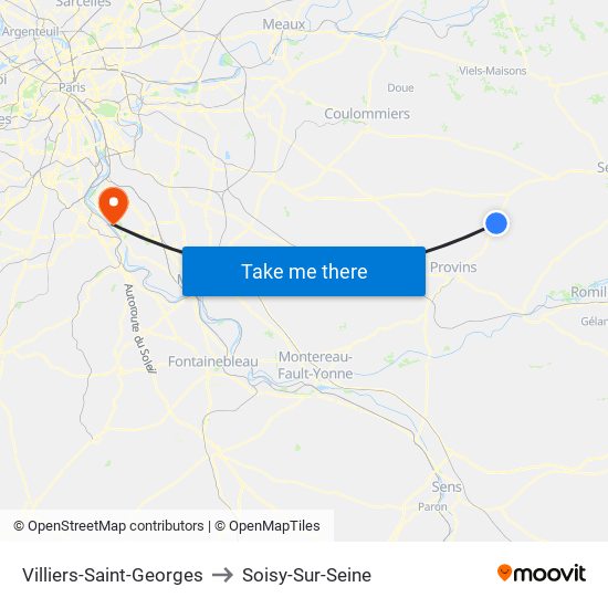 Villiers-Saint-Georges to Soisy-Sur-Seine map