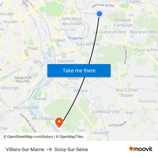 Villiers-Sur-Marne to Soisy-Sur-Seine map