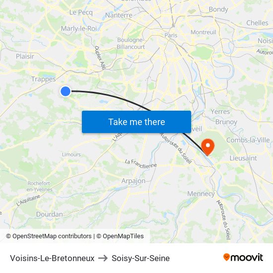 Voisins-Le-Bretonneux to Soisy-Sur-Seine map