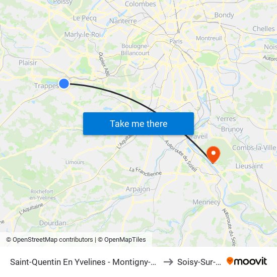 Saint-Quentin En Yvelines - Montigny-Le-Bretonneux to Soisy-Sur-Seine map