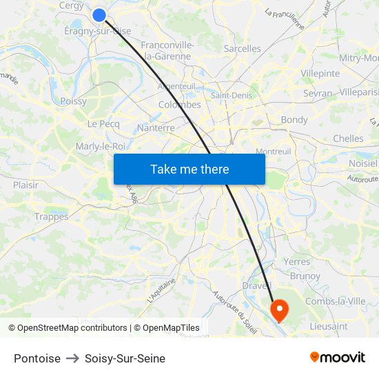 Pontoise to Soisy-Sur-Seine map