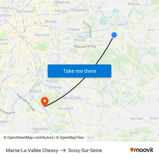 Marne-La-Vallée Chessy to Soisy-Sur-Seine map