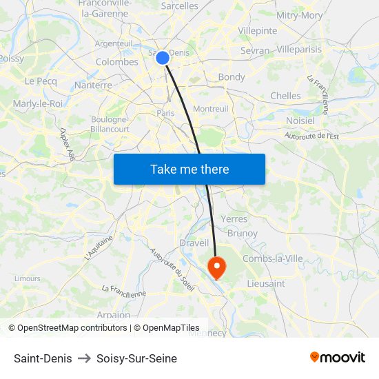 Saint-Denis to Soisy-Sur-Seine map