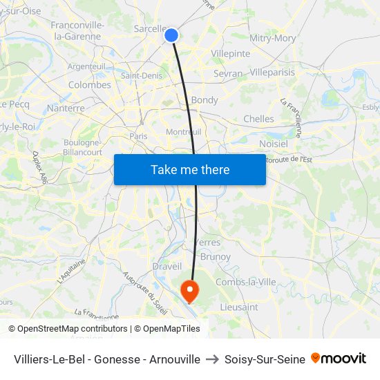 Villiers-Le-Bel - Gonesse - Arnouville to Soisy-Sur-Seine map