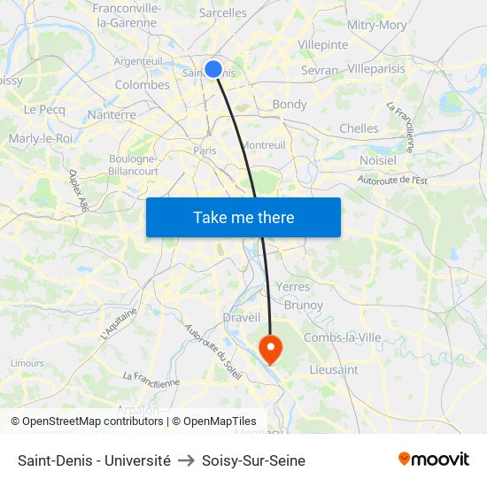 Saint-Denis - Université to Soisy-Sur-Seine map