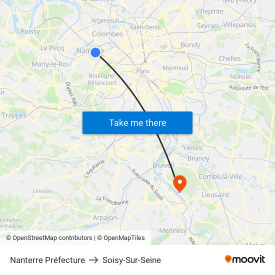 Nanterre Préfecture to Soisy-Sur-Seine map