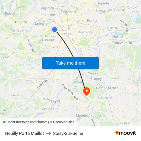 Neuilly Porte Maillot to Soisy-Sur-Seine map