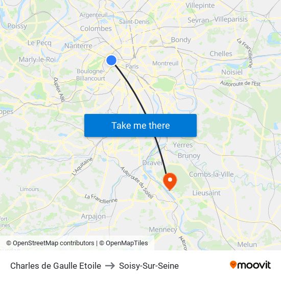 Charles de Gaulle Etoile to Soisy-Sur-Seine map