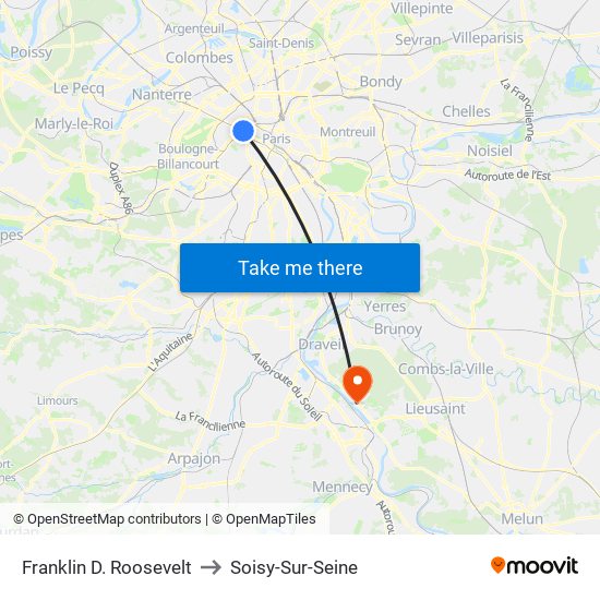 Franklin D. Roosevelt to Soisy-Sur-Seine map