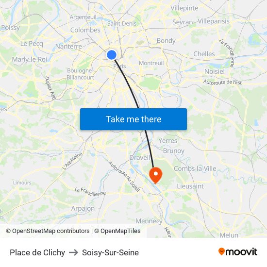 Place de Clichy to Soisy-Sur-Seine map