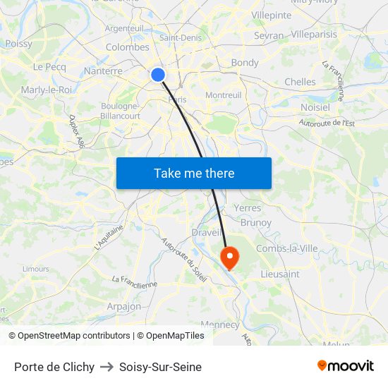 Porte de Clichy to Soisy-Sur-Seine map