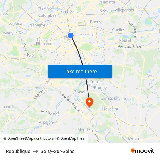 République to Soisy-Sur-Seine map